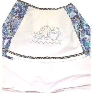 Vintage Apron Coffee Time Stencil Painted White Blue Purple White One Size